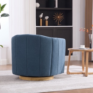 Nuova Poltrona Girevole Imbottita in Ciniglia con Base in Legno Massello, Comoda Poltrona Decorativa Trapuntata per Soggiorno e Camera da Letto - Product Image 3