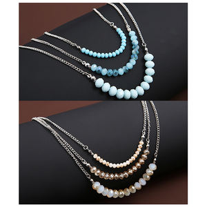 Kalung manik-manik cinta wanita gaya Eropa dan Amerika, Kalung manik-manik nasi kaca tiga lapis - Product Image 1