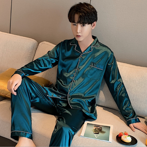 <strong>Men</strong> Night Wear <strong>Pajama</strong> <strong>Set</strong> Sleepwear Faux Silk Satin Pyjamas <strong>Set</strong> 2 Pieces - Product Image 2