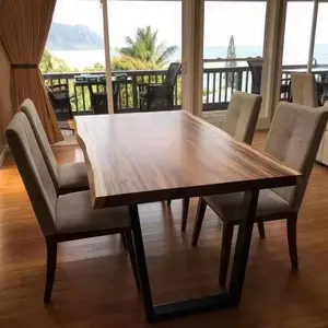 Mesa de madera de nogal natural para exteriores, muebles de exterior, mesa de comedor para restaurante, con borde vivo, América del Sur, buen precio