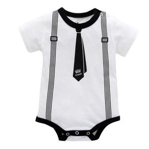 Vêtements d'été pour bébé garçon, style gentleman, imprimé en coton, manches courtes, barboteuse pour tout-petit - Product Image 3