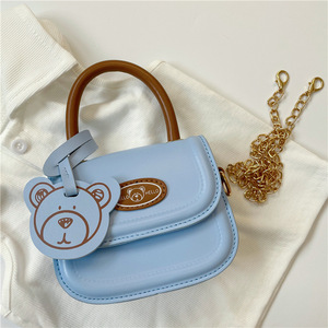Koreanischer Stil Wasserdichte PU-Zubehörtasche für Kinder Cartoon-Bär Mädchen Handtasche mit Mini-Kette Niedliche Baby Sommer Schultertasche - Product Image 4