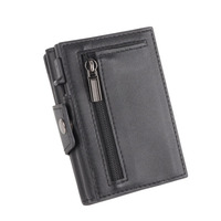 Dompet Koin Resleting Khusus Pria, Dompet Bisnis Anti RFID, Tempat Kartu Pop Up dari Kulit PU dengan Kantong Uang