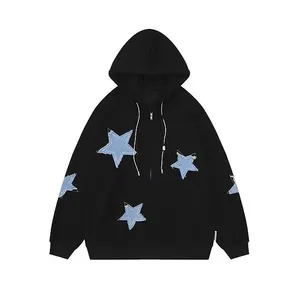 New trend high quality 100% cotton five-pointed stars hoodies men's zip up fashion hoodie