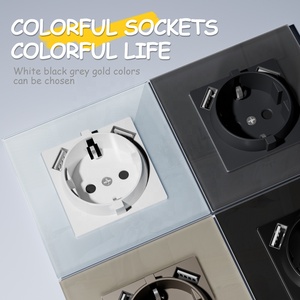 <strong>White</strong> Black Grey Gold 86*86 EU Standard Glass Panel Schuko German Wall Socket with Double USB <strong>Ports</strong> DC 5V 2100mA - Product Image 3