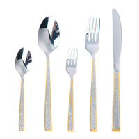Elegant Leaf Design Couverts Acier Inoxydable Argent Or Ligne Poignées 5 Pièces pour Hôtels Restaurants pour Cadeaux d'Affaires