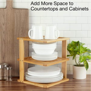 Petite étagère d'angle verticale en bambou à trois couches commande chronologique support de rangement d'armoire en bois pour cuisine salle de bain salon - Product Image 4