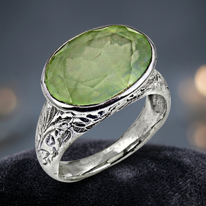 Art Palace 925 <b>Sterling</b> <b>Silver</b> <b>Ring</b> With Natural Green Prenite Gemstone Bezel <b>Set</b> Vintage Style Unisex Everyday Wear - Product Image 1