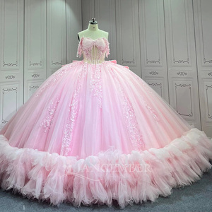 Lsmu185 <b>Sweet</b> Pink Princess Quinceanera Dresses Sweetheart Neck Bow Crystals Beaded Luxury 16Th <b>Birthday</b> Party Prom Ruffles Ball - Product Image 3