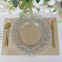 Platos Base Decorativos de Plástico con Borde de Encaje Dorado al por Mayor para Bodas, Banquetes, Eventos y Fiestas