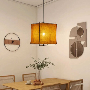 Lampe suspendue japonaise Wabi Sabi rectangulaire E27 avec abat-jour en lin noir pour restaurant, salon, chambre à coucher, style nordique - Product Image 4