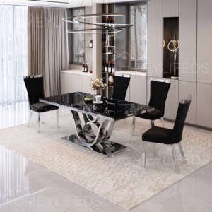 Oteller için 6 paslanmaz çelik sandalyeler ile İtalyan lüks yemek masası seti <span class=keywords><strong>High</strong></span>-End Modern mermer masa - Product Image 1