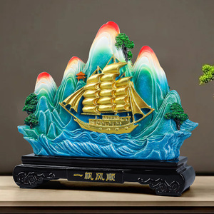 Smooth Sailing Ship Ornament Resin Feng Shui Desk Decor Office Home Decoration Single Piece Lighted Gift - Product Image 2
