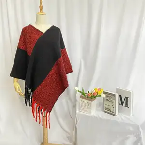 Новый стиль, женское клетчатое пончо, шаль, накидка, свитер, вязаный кардиган с толстой кисточкой