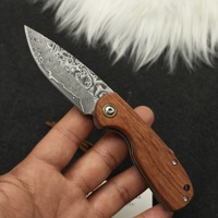 Couteau de poche MY7R en acier Damas, petit, avec logo personnalisé, manche en bois de santal, pliable, EDC, couteau de camping, couteau à fruits, couteau de défense personnel, tranchant