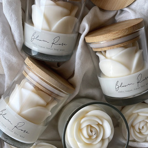 Glass Jar Bamboo Lid 3D Rose Flower Scented Soy Candle Hand‑poured Aromatherapy Home Fragrance Gift - Product Image 2