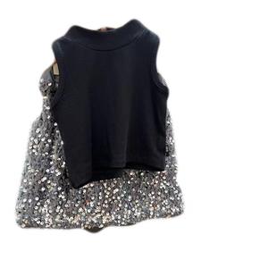 Alta calidad verano 2 uds ropa negro sin mangas lentejuelas parches falda niñas traje para chico conjunto - Product Image 1