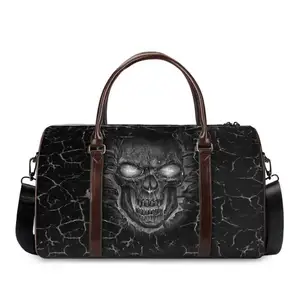 Lava Skull Fire Printed Weekend Travel Duffel Bag Leather Travel Bag Large Durable Shoulder Gym Sports Tote Duffle Bag For Men