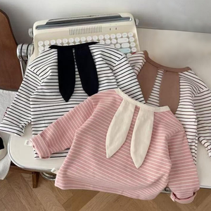 Hauts à manches longues pour bébés, nouveau style printemps/été, t-shirt rayé avec oreilles de lapin pour garçons et filles, pull en coton, vêtements pour bébés - Product Image 1
