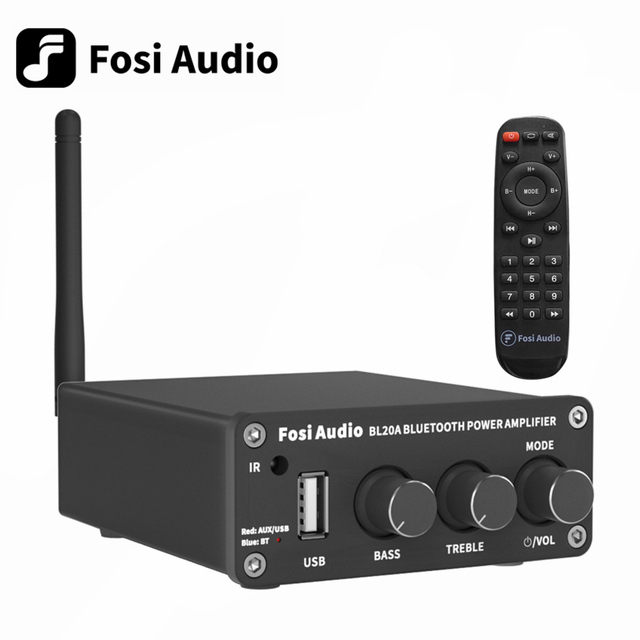 Fosi Audio BL20A Blue TPA3116 Sound Power Amplifier 2.1CH 100W Mini HiFi Class D Amp Bass Treble With U-Disk Remote Control CB