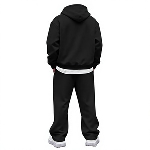 Men's Customized Black Sporty Hoodie Jogger Pants Set Cartoon Pattern Track Suit 100% Cotton Fleece Quick Dry High Quality 380g - Product Image 2
