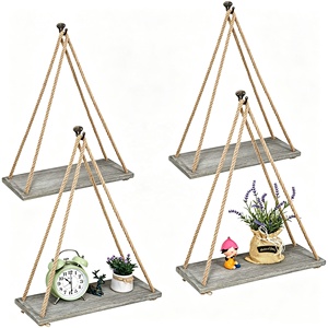 Estantes de Pared Rústicos Boho de Madera y Cuerda de Yute de un Solo Nivel, Multifuncionales, con Herrajes Incluidos, para Plantas, Dormitorio, Baño, Cocina, Decoración del Hogar - Product Image 4