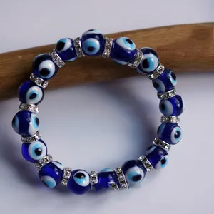 Wholesale Latest Design Cheap Undertake Order Turkey Blue Eye Drill Ring Glass Bead Bracelet