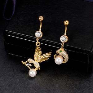 3 दिनों की डिलीवरी थोक पर्ल बेली रिंग्स सर्जिकल स्टील डैंगल गोल्ड प्लेटेड हार्ट बर्ड बेली नेवल पियर्सिंग - Product Image 5