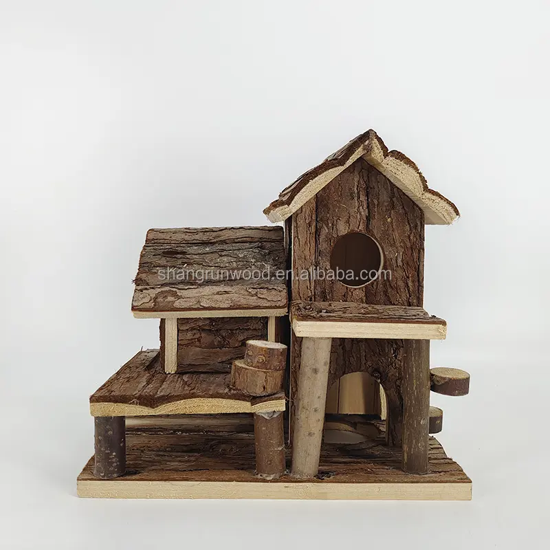工場割引小型ペットダブルハウスバードケージ装飾的な木製バードハウス鳥用ケージ
