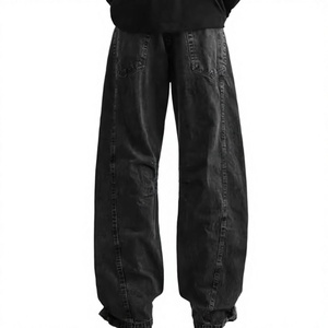 Top Unisex Black Lightweight Mid Elastic Waist Casual 100% Cotton Denim <b>Harem</b> Pants Autumn Wear - Product Image 1