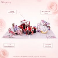 Tarjeta de Felicitación 3D Pop-up WINPSHENG, Diseño de Auto Vintage con Flores, Corte Láser, Hecha a Mano