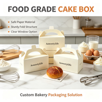 Boîte à gâteau en papier imprimée sur mesure avec poignée, boîte à pâtisserie pliable jetable pour boulangerie, emballage pour petits gâteaux à emporter
