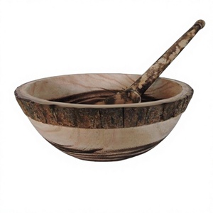 Bol à salade rustique moderne en bois avec ensemble de service à salade bol à salade bol en bois plats assiettes vaisselle maison hôtel vaisselle cuisine - Product Image 1