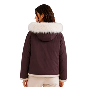 Chaqueta con capucha de piel sintética para <span class=keywords><strong>mujer</strong></span>, abrigo <span class=keywords><strong>acolchado</strong></span> cálido de invierno, con dobladillo en contraste, casual, con cremallera, tipo <span class=keywords><strong>anorak</strong></span>, con solapa asimétrica - Product Image 3