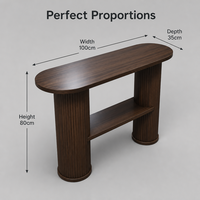 Table console ovale moderne cannelée avec rangement dissimulé en bois de noyer, table d'entrée pour couloir et salon, mobilier de luxe intelligent