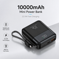 Mini batterie Li-polymère 10000 mAh, Power Bank haute puissance 22,5 W, charge rapide, deux câbles intégrés, chargeur portable, écran LED