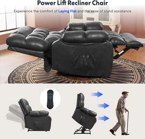 Moderner Motor Power Lift Liegestuhl Schwarzes Kunstleder-Liege sofa für ältere Menschen Lay Flat Recliner - Product Image 2