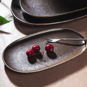 Yayu จานเซรามิกเคลือบสีดำสำหรับใส่อาหารในร้านอาหารทรงรีเทมปุระคาราเระจยากิโตริแบบญี่ปุ่น - Product Image 1