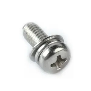 SUS304 Cross Recessed Hex Head Plain Washer And Spring Washer Combination Screws M3x6