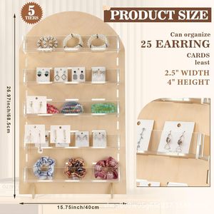 Présentoir à bijoux en bois multicouche à 5 niveaux pour boucles d'oreilles, lunettes de soleil et accessoires – Organisateur de bureau - Product Image 2