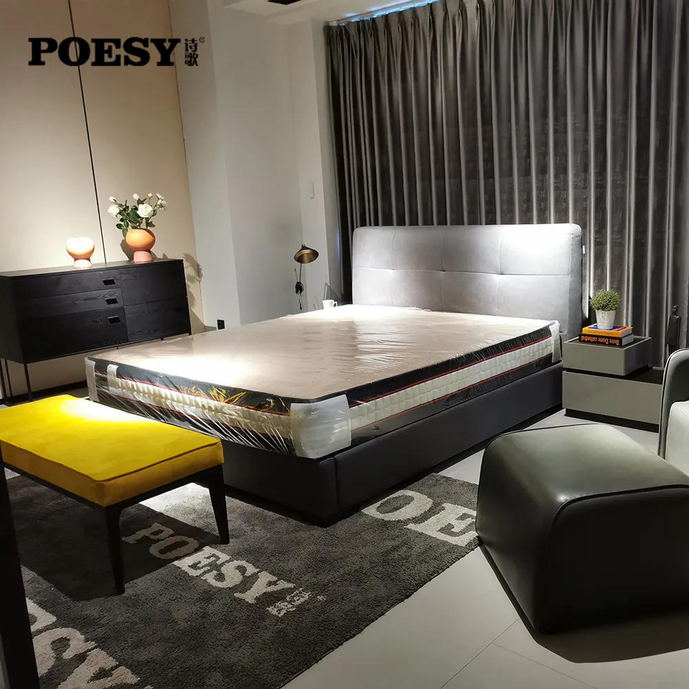 Conjunto de dormitorio moderno, muebles de casa, cama doble de lujo de diseño moderno de tamaño King