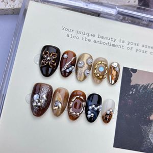 Kit de faux ongles à presser 3D French Tip, vente en gros, faits main, courts, en forme d'amande, personnalisés, en gel souple - Product Image 2