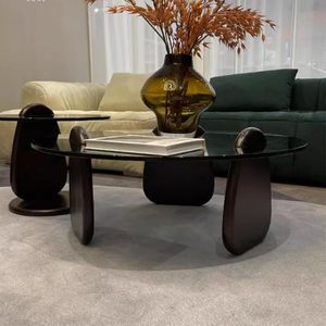 Mesa de centro de vidrio, sala de estar, lujo ligero, apartamento familiar pequeño, mesa con bordes redondos, mesa redonda pequeña minimalista - Product Image 2