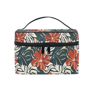Fashion Tropical Flower Zipper Closure <b>Makeup</b> <b>Box</b> Organizer Waterproof Women Travel Custom Cosmetic Bag With Flap - Product Image 1