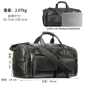 Bolsa de Viaje de Cuero Genuino Dujiang, Bolsa de Lona de Gran Capacidad, Multifuncional, para Viajes de Negocios, Gimnasio, Unisex, Color Sólido - Product Image 5
