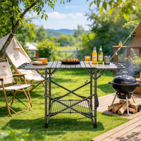 Table de préparation pliable en aluminium pour barbecue de camping, table de cuisson portable d'extérieur avec poignée de transport et emplacements pour porte-gobelets