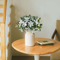 Arreglo Floral Artificial para Boda, con Hojas Verdes Cortas y Flores Blancas de Flor de Cerezo y Fresia, Decoración para Interiores y Exteriores