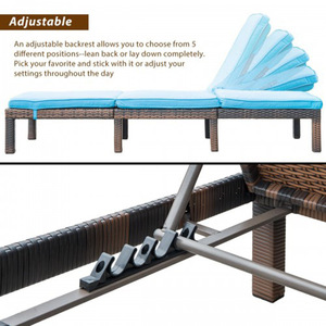 Chaise longue en rotin d'extérieur avec coussin bleu 198x59x28cm, idéale pour bronzer au soleil, à la plage ou à la piscine - Product Image 2