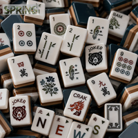Tuiles de Mahjong américaines en acrylique vert foncé style cabane, motif forêt, plantes et animaux, jeu de collection pour table