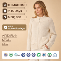 Cardigan personnalisé en laine et viscose pour femme, col rond, style preppy, fermeture éclair, boutons, manches longues, avec poches, idéal pour l'automne
